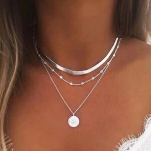 Free People Multilayer blade boho silver Clavicle Necklace layered triple NWT